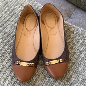 Michael Kors Brown & Tan Logo Cap-Toe Ballet Flats